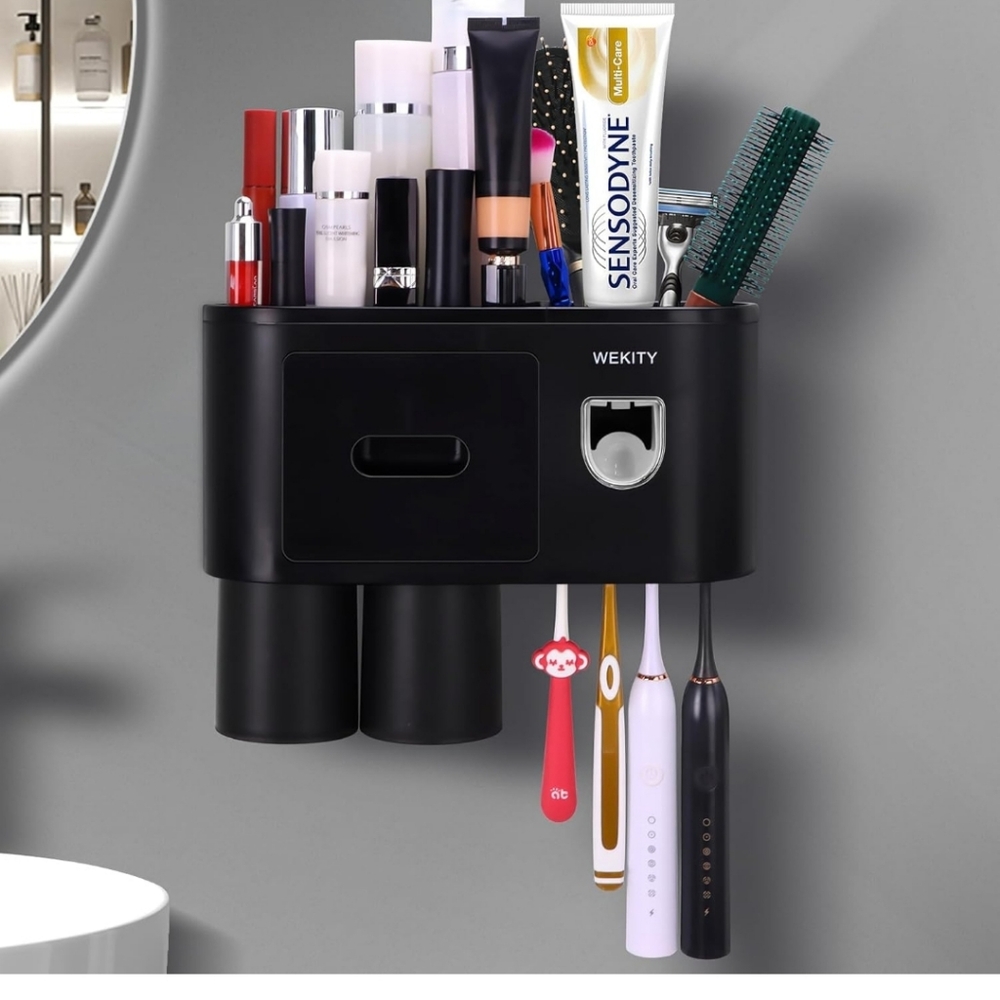 Black Wall-Mounted Bathroom Organizer